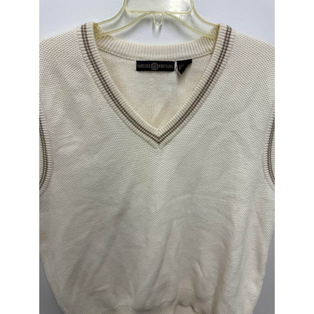 Vintage Cape Isle Knitters Sweater vest Mens Sz L preppy y2k cream pullover - Picture 3 of 4